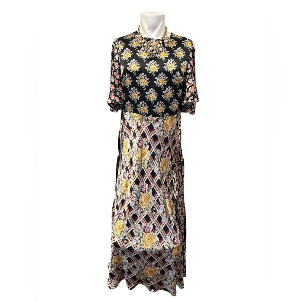 ASOS Black Maxi Dress with Yellow and Pink Floral Motifs